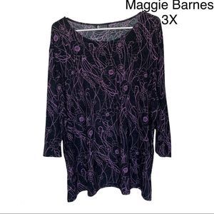 Maggie Barnes Black and Purple Floral Shirt 3X